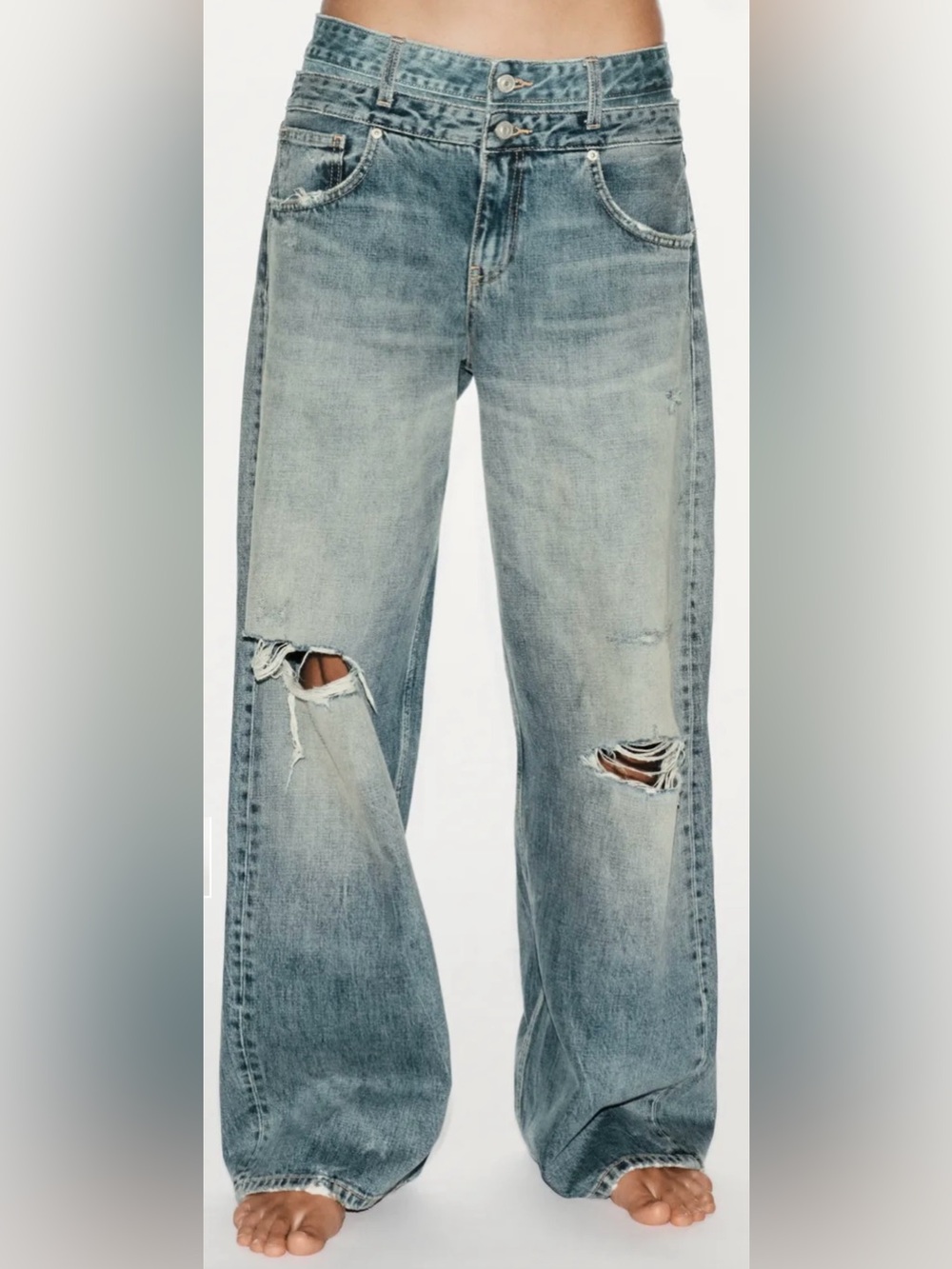 ZARA // STRAIGHT-FIT DOUBLE WAISTBAND MID-RISE JEANS